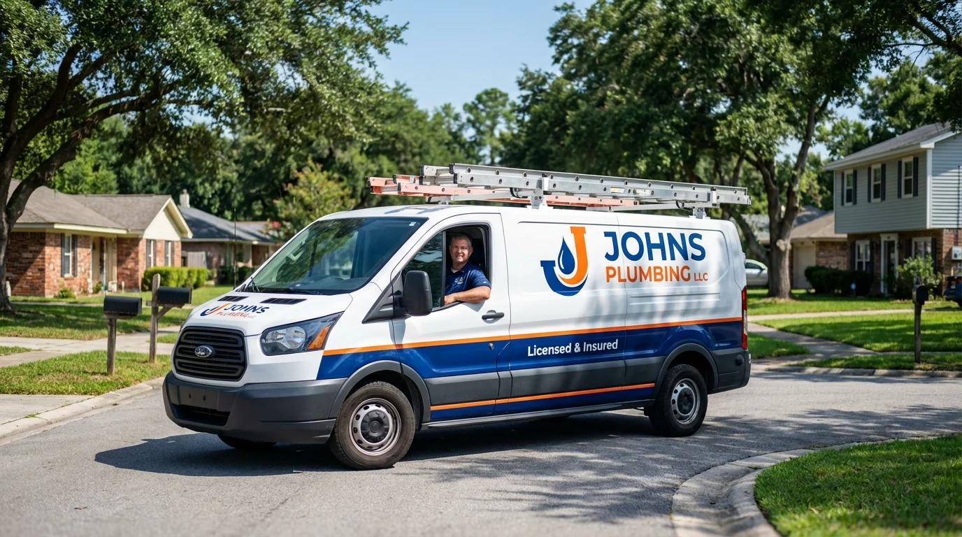 Johns Plumbing LLC service van in Massapequa Park, NY