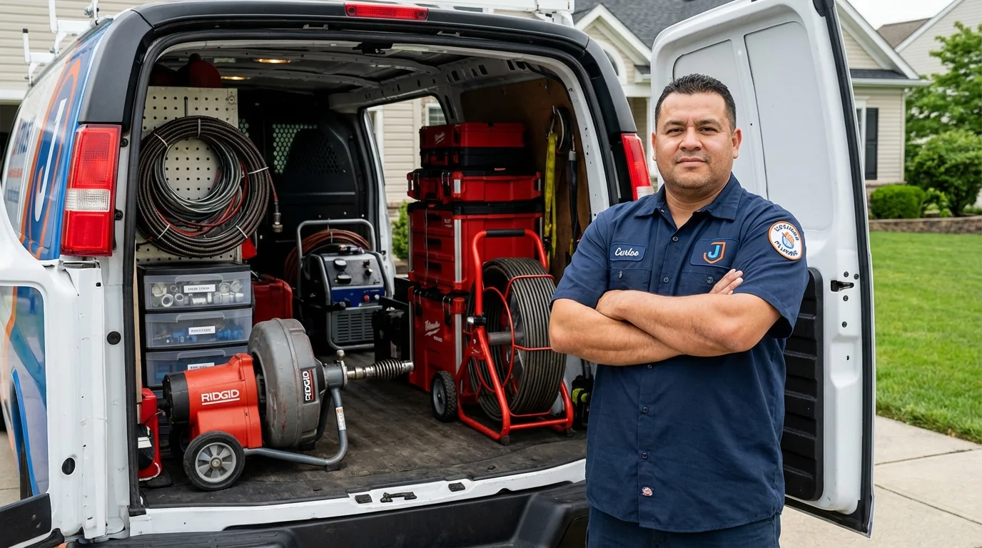 Professional drain cleaning equipment and Johns Plumbing LLC plumber in Massapequa Park