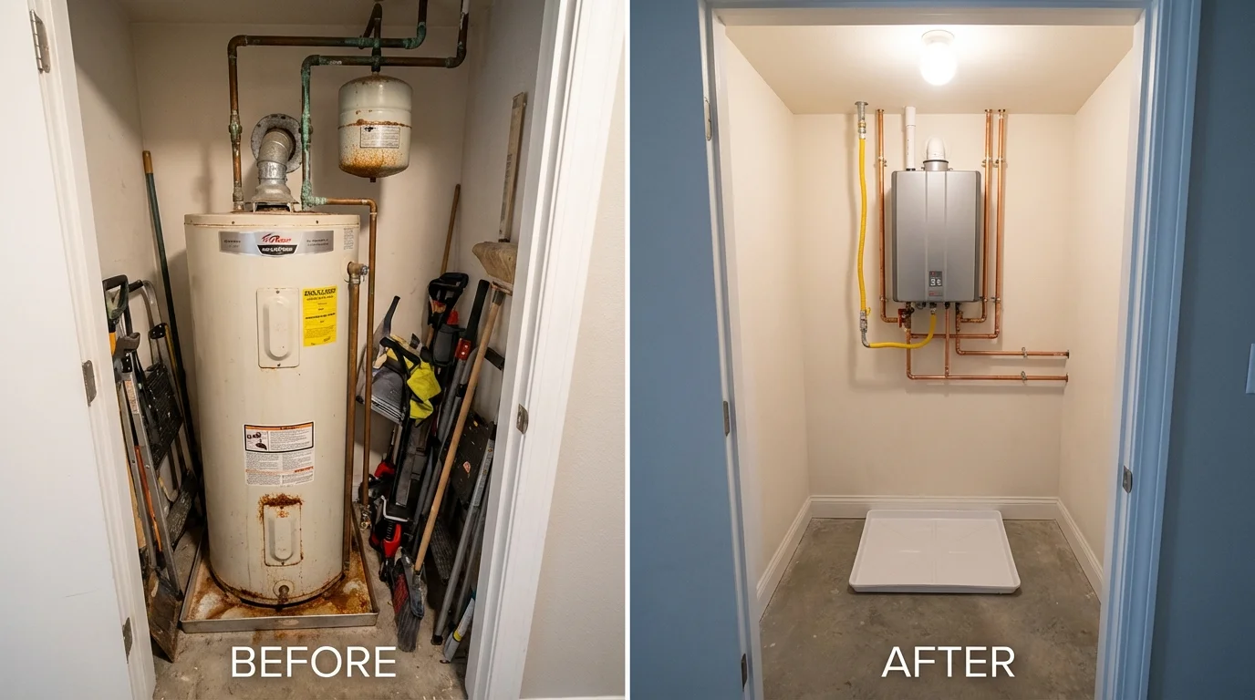 Tank water heater versus wall-mounted tankless unit comparison for Massapequa Park, NY homeowners