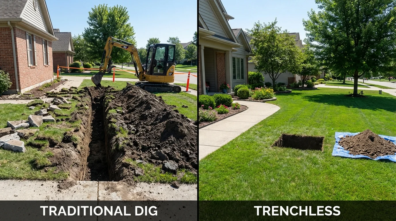 Trenchless sewer repair with minimal yard damage versus traditional excavation in Massapequa Park, NY